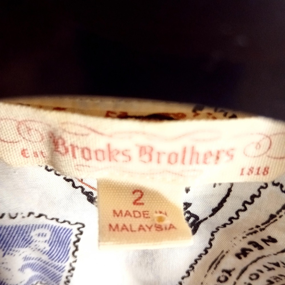 Brooks Brothers Shirt Womens 2 White Postal Stamp Print Sleeveless Ruffle Cotton - Picture 9 of 11